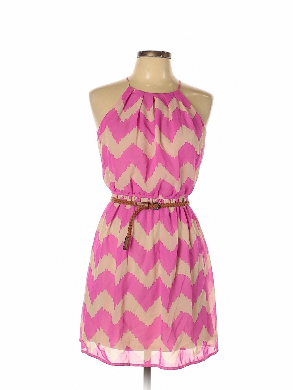 As U Wish Pink and Tan Halter Sundress